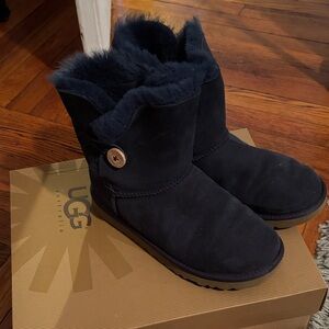 UGG Navy Suede Boots with Plush Lining